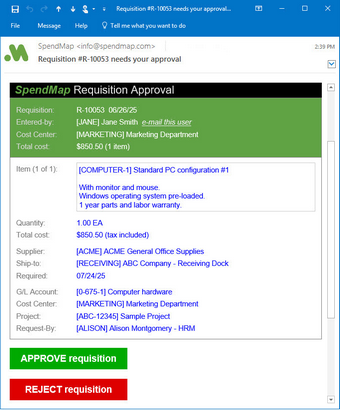 Sample email notification in Outlook