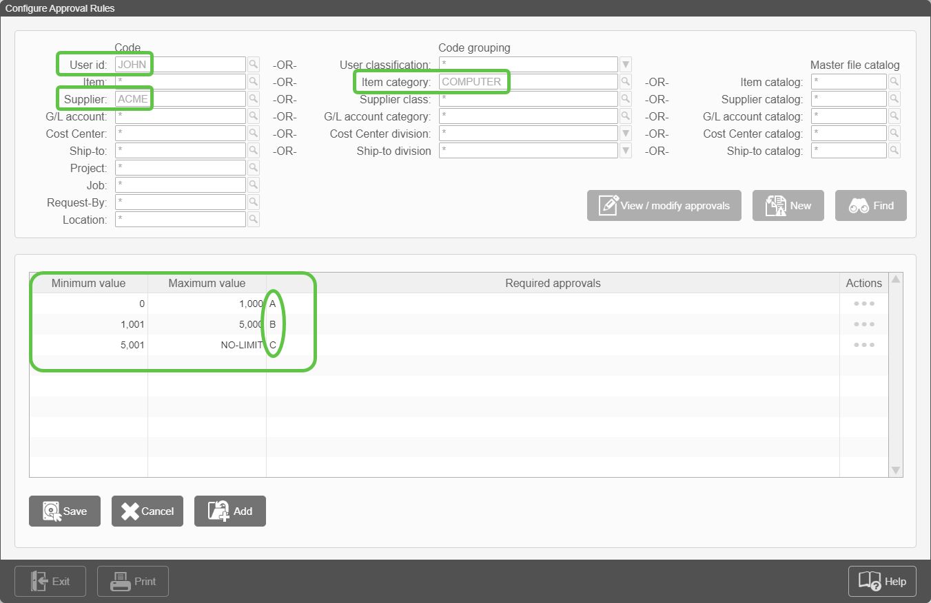 Configure Approval Rules - multiple fields multiple dollars-2020